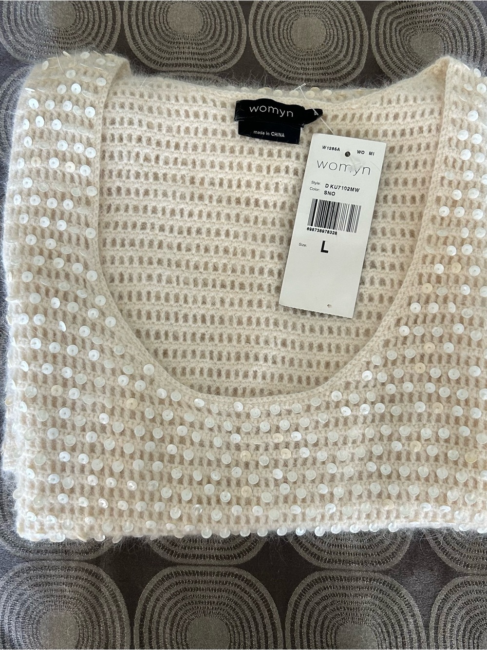 NWT WOMYN Ivory Sweater Knit Dress Sequins Sleeveless Lambs’ Wool & Angora Sz L - Picture 8 of 8